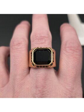 Size 9.75 Black Crystals Signet Style Band Ring A7633